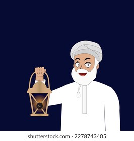 old Muslim man holding a lantern in celebration of the holy month of Ramadan