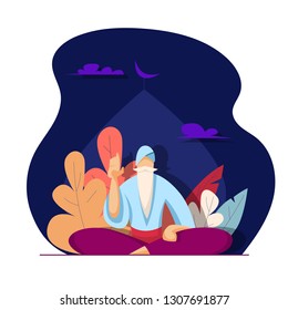 Old muslim man. Religion concept. Vector illustration in flat style