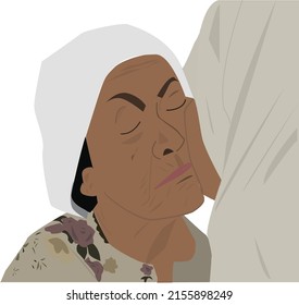 an old Muslim mother wearing a headscarf