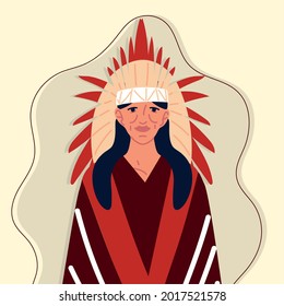 old native with feather headdress portrait
