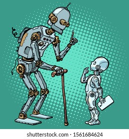 old and new robot. Pop art retro vector illustration drawing
