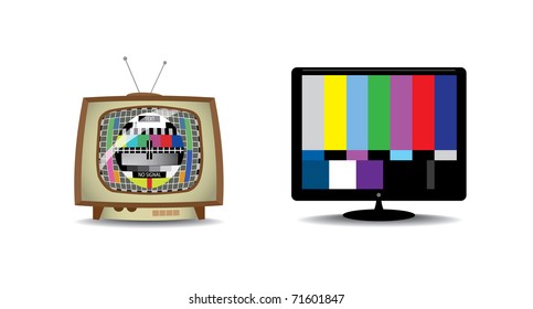 Old and new television with tv test screen - illustration