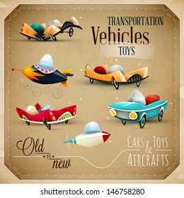 Old and New Toys | Aircraft, planes and Vehicles | EPS10 Vector Set