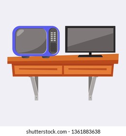 Old And New Tv Models On A Brown Table. Vector Illustration.