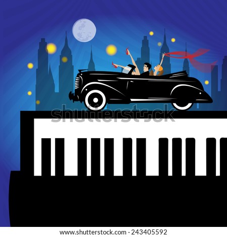 old new york background, piano and car