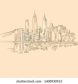 Old New York drawing, brown colored version for Apps, Print or web backgrounds