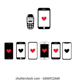 Old and newest mobile phone heart love icon. illustration vector