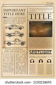 Old newspapaer page template. Aged brown paper