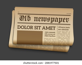 Old Newspaper Mockup. Retro Newsprint Page. Vector Realistic Old News Template.