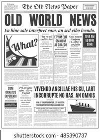 Old newspaper vintage design. Retro vertical background vector template with text and images.