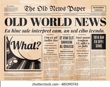 Old newspaper vintage design. Retro background vector template with text and images.