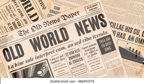 Old Newspaper Vintage Design. Retro Background Vector Template With Text And Images.