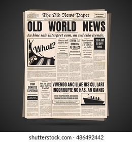 Old newspaper vintage design. Retro vertical background vector template with text and images.