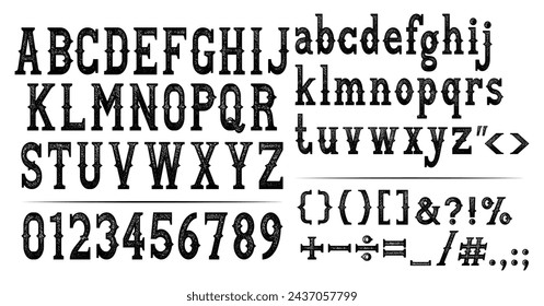 Old noise western alphabet letters font