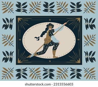 Old Norse Celtic pattern frame Valkyrie female warrior