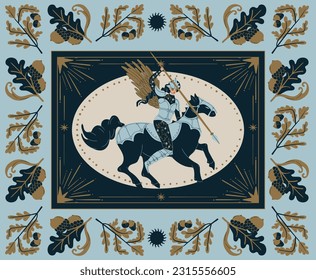 Old Norse Celtic pattern frame Valkyrie female warrior