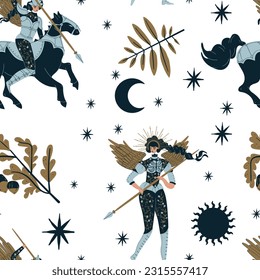 Old Norse Celtic seamless pattern Valkyrie female warrior