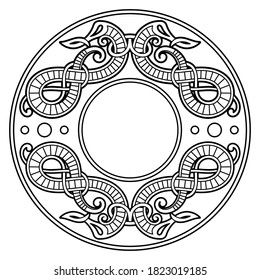 Old Norse design. Dragons in ancient Scandinavian style, isolated on white, vector illustration