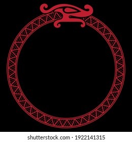 Old Norse design. Dragons in ancient Scandinavian style and Old Norse runic alphabet, isolated on black, vector illustration