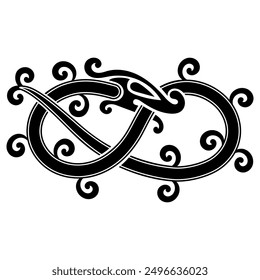 Old Norse design. Dragons in ancient Scandinavian style, isolated on white vector illustration