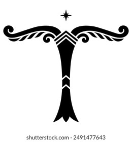 Old Norse design. Stylized image of the world tree - Irminsul, from ancient European mythology, isolated on black, vector illustration