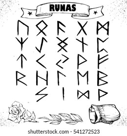 Old Norse Scandinavian runes. Rune alphabet. Occult ancient symbols. Vector illustration