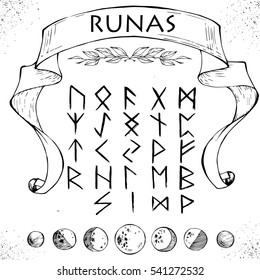 Old Norse Scandinavian runes. Rune alphabet. Occult ancient symbols. Vector illustration