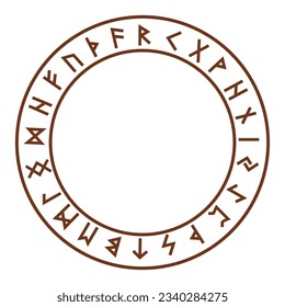 Old Norse Scandinavian runes. Runic Alphabet, Round Frame. Scandinavian Style Vector Illustration.