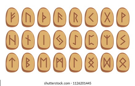 Old Norse Scandinavian runes set. Runic alphabet, futhark.  Stones. Icelandic, German and Anglo-Saxon vector symbols. Sign, icon. Fehu, Raidu, Wunju, Hagalaz, Naudiz, Berkana, Ehwaz, Mannaz, Laguz