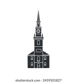 In: Old North Church Icon Silhouette Illustration. Boston Vektorgrafik Grafik Piktogramm Symbol Clip Art. Doodle Sketch Black Sign.