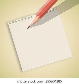 Old Note Paper with Pencil Vector