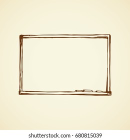 Old noticeboard isolated on white wall backdrop. Freehand outline black ink hand drawn object sign sketchy in art retro scribble style pen on paper. Front closeup view with space for text