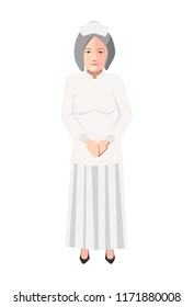 Old nurse in white medical robe, flat character isolated on white