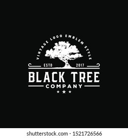 Old Oak Maple Tree Silhouette. Residential landscape vintage logo design