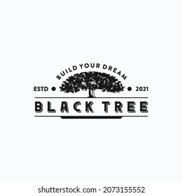 Old oak maple tree silhouette. residential landscape vintage logo Premium Vector