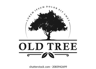 Silhouette de roble viejo arce. Diseño de logotipo vintage de paisajes residenciales
