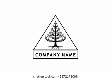Old Oak Maple Tree Silhouette. Residential landscape vintage logo design
