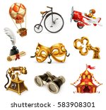 Old objects. Vintage icon set, 3d vector
