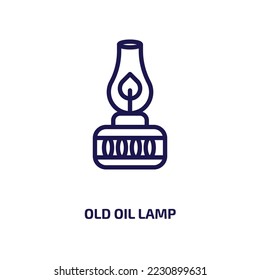 old oil lamp icon from religion collection. Thin linear old oil lamp, old, metal outline icon isolated on white background. Line vector old oil lamp sign, symbol for web and mobile