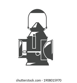 Old oil lamp of trackwalker, trackman kerosene lantern, vintage railway oil lamp icon, vector