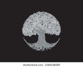 old olive tree with monochrome or negative image.