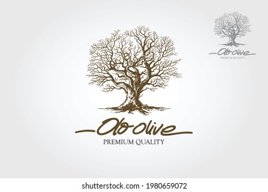 Old Olive Tree Vector Logo Template. This logo depicts a tree whose roots and branches are connected to form one unit. This concept can be used for recycling, environmental associations, landscape. 