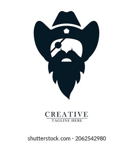 old one-eyed cowboy icon logo simple and elegant, abstract vector flat design