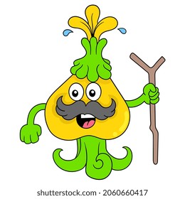 old onion plant walking using a stick, vector illustration art. doodle icon image kawaii.