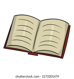 An old open book with abstract text, vector illustration in cartoon style on a white background