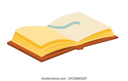 Altes offenes Buch mit leeren Seiten und Lesezeichen. Lesen von Publikationen und Enzyklopädien. Studium und Bildung. Band mit Rezepten zum Kochen oder Tagebuch, persönliches Tagebuch. Vektorgrafik im Flachstil