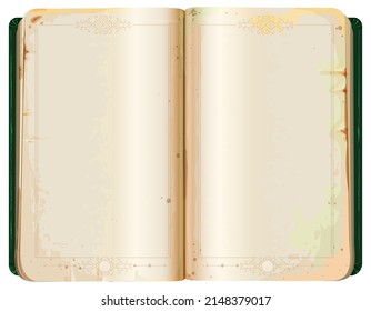 Old open book template blank page vector illustration. Education drawing bible fairy tale