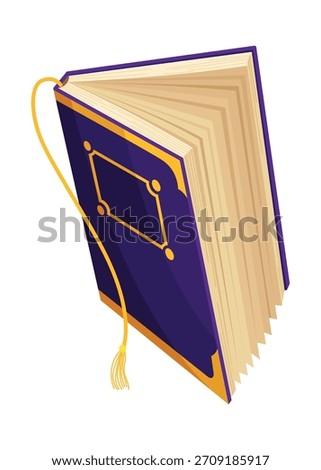Old open book. Wisdom or education concept. Vintage library design element. Ancient writing stationery symbol for poetry work or education