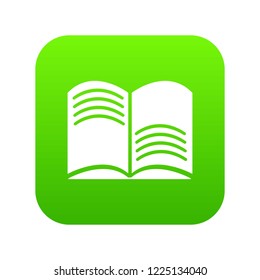 Old open magic book icon green vector isolated on white background
