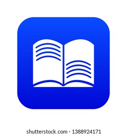 Old open magic book icon blue vector isolated on white background